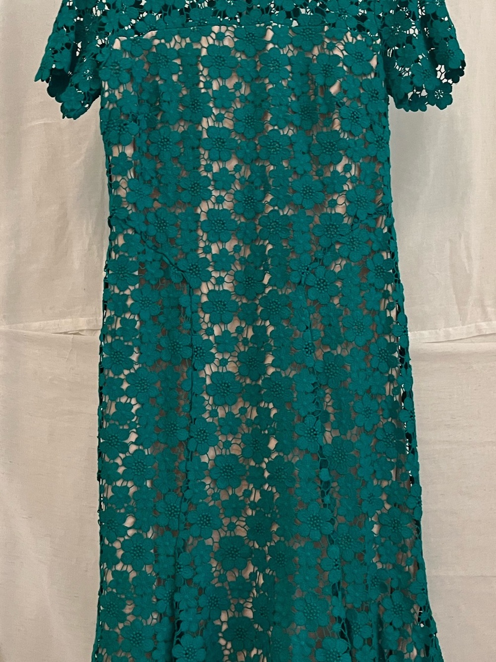 Shoshanna Teal Floral Crochet Midi Dress